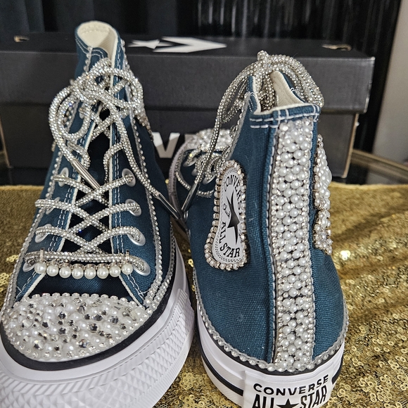 Converse Women's Teal High-Top Sneakers with Pearl Accents - Picture 2 of 7